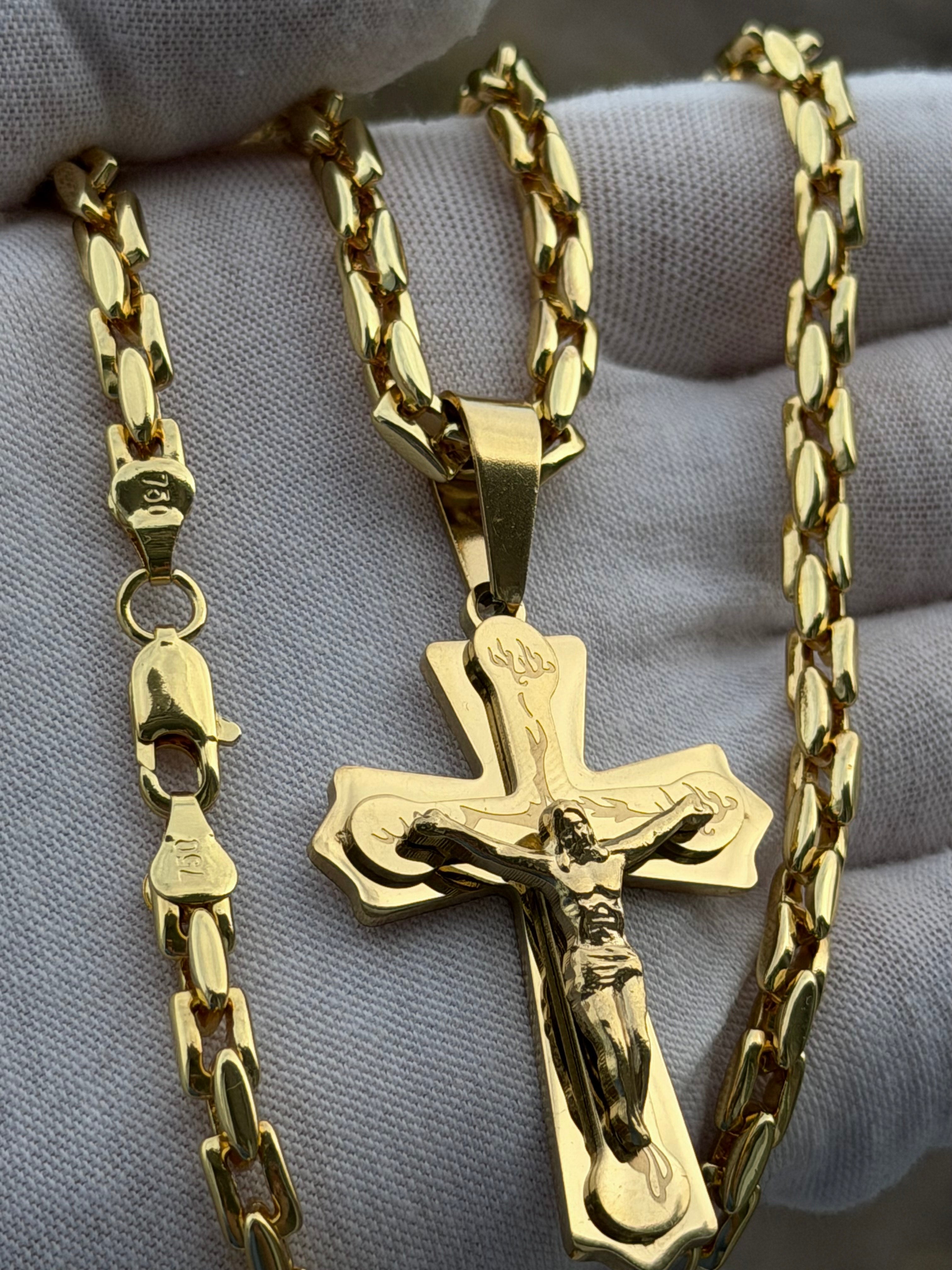 Масивен Златен Ланец с Кръст от медицинско злато